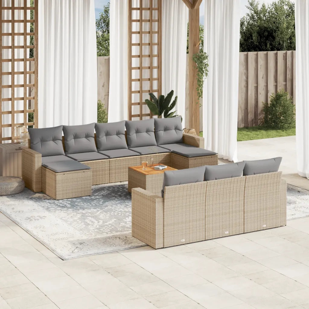 Set Divano da Giardino 11 pz con Cuscini Beige Misto Polyrattan 3256675