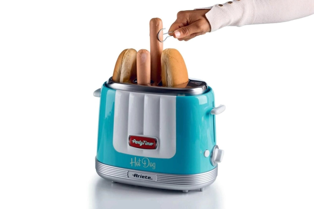 Ariete 206 Party Time Macchina per Hot Dog 650 W 4 Spazi di Cottura 5 Livelli Regolabili Espulsione Automatica colore Celeste