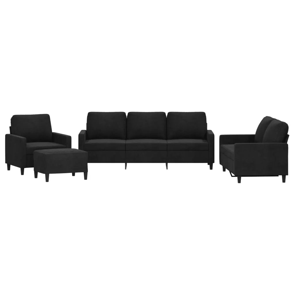 Set di Divani 4 pz con Cuscini Nero in Velluto