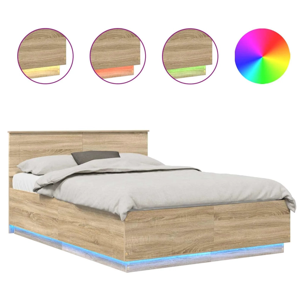 Letto matrimoniale | Letto per adulti | Struttura del letto con testiera Rovere Sonoma 140 x 200 cm