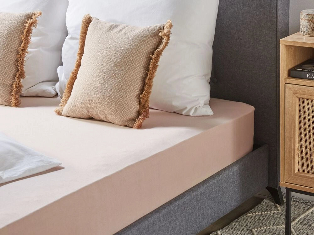 Lenzuolo con angoli cotone beige 90 x 200 cm coprimaterasso elasticizzato modello classico a tinta unita camera da letto classica