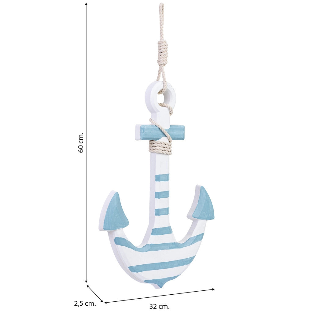 Decorazione a forma di ancora in legno da appendere, blu, 32x60x2,5 cm