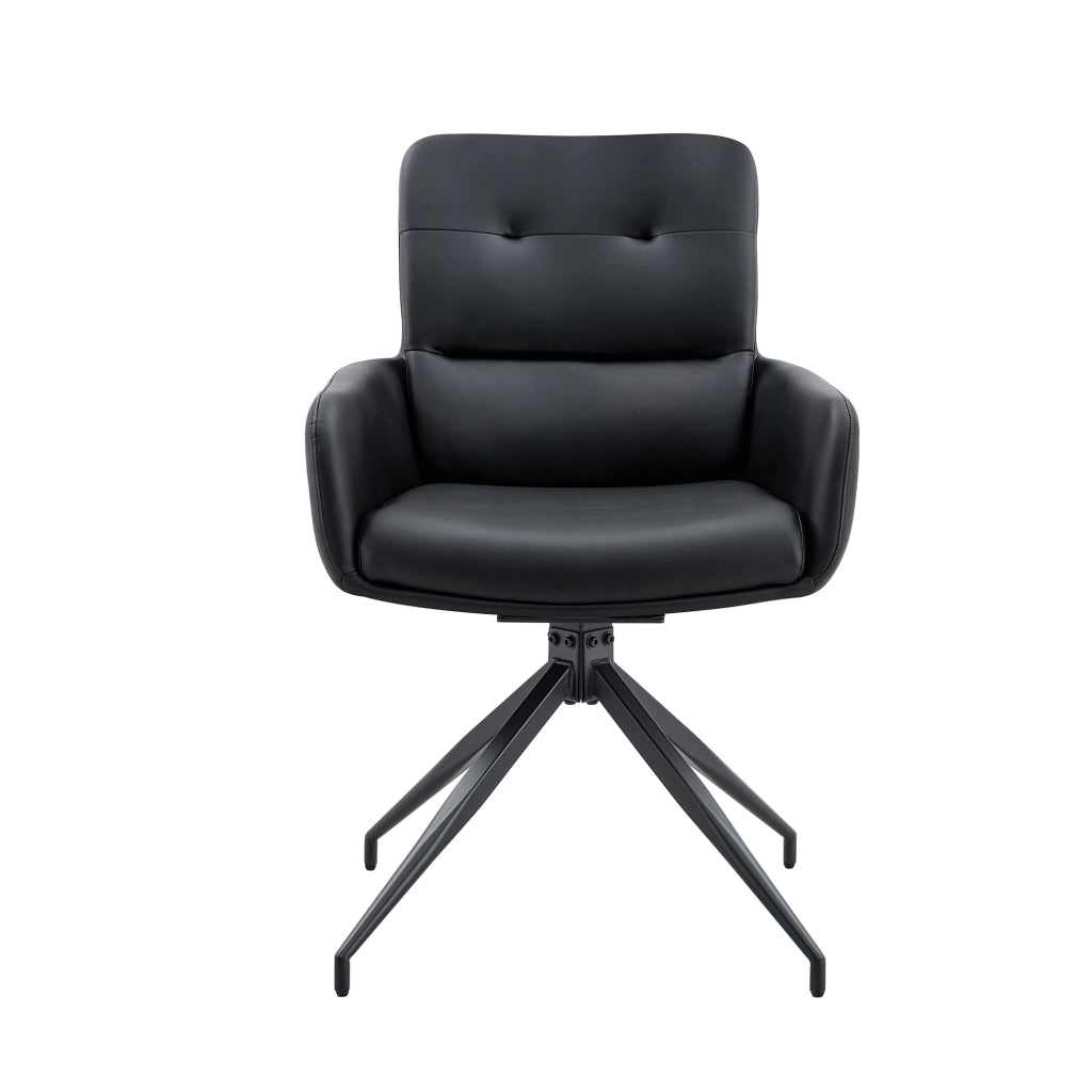 Set tavolo da pranzo e sedie con 1 tavolo rotondo e 4 sedie girevoli in vetro temperato; metallo e PU nero