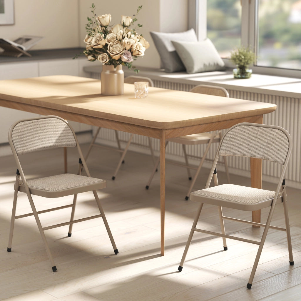 Set 2 Sedie Pieghevoli da Pranzo ¨C Xylo ¨C Struttura in Metallo, Tessuto Beige, 45x46x78 cm