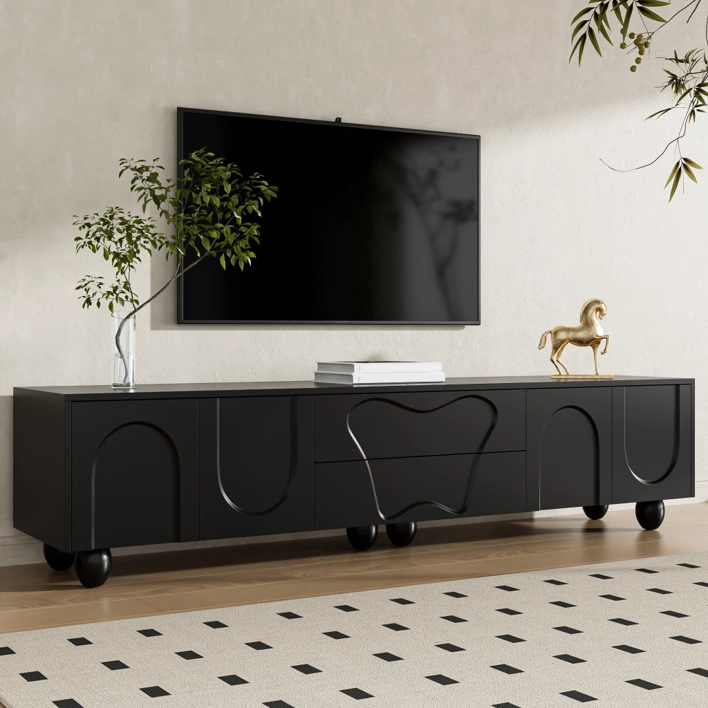 Cassettiera TV nera in truciolato lunghezza 180 cm