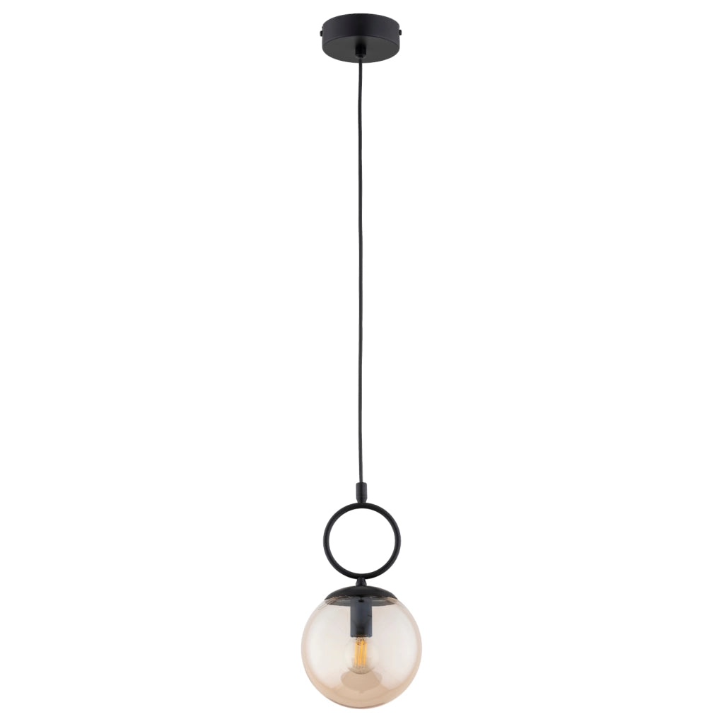 Lampada a sospensione nera sfera ambra 1xE14 10W Alfa