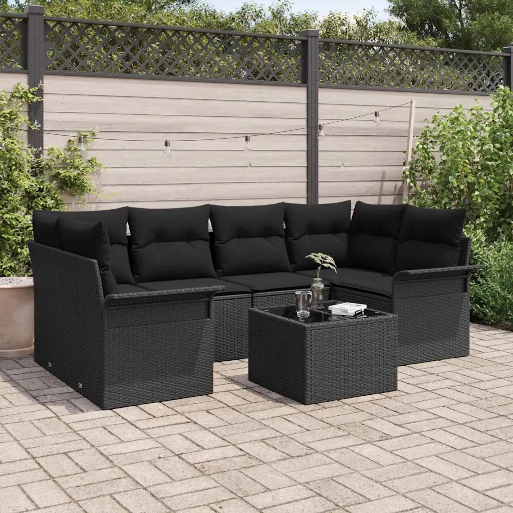 Set Divano da Giardino 7 pcs Nero Poly Rattan