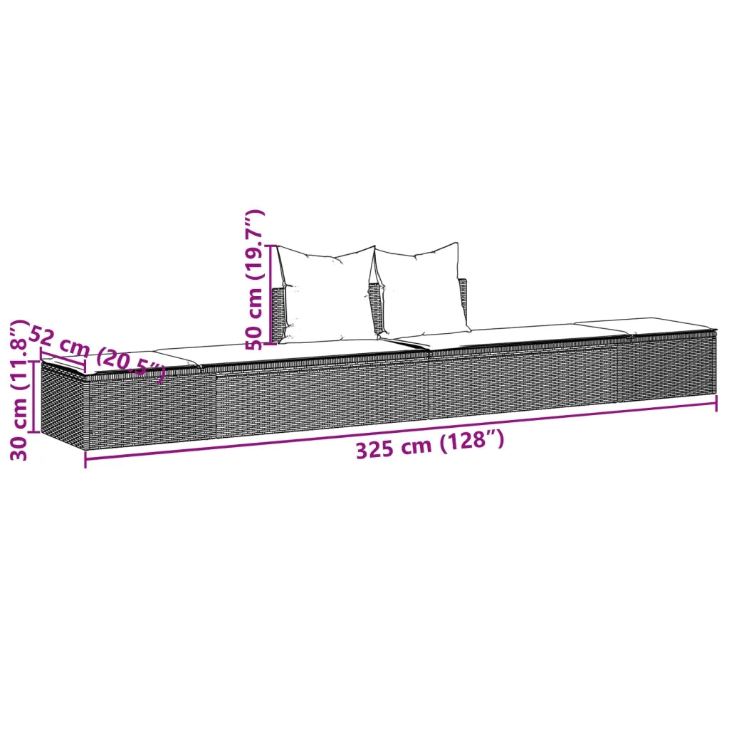Lettino Prendisole Doppio con Cuscini Nero in Polyrattan 368389