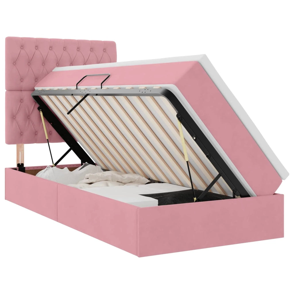 Letto con contenitore e LED con led Rosa 90 x 190 cm Velluto