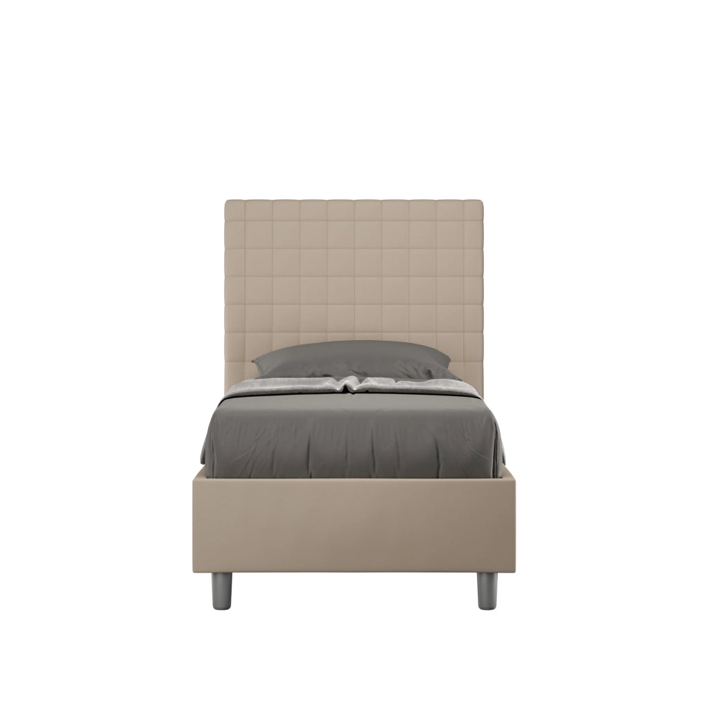 BS COM Letto singolo contenitore imbottito 80x190 similpelle tortora