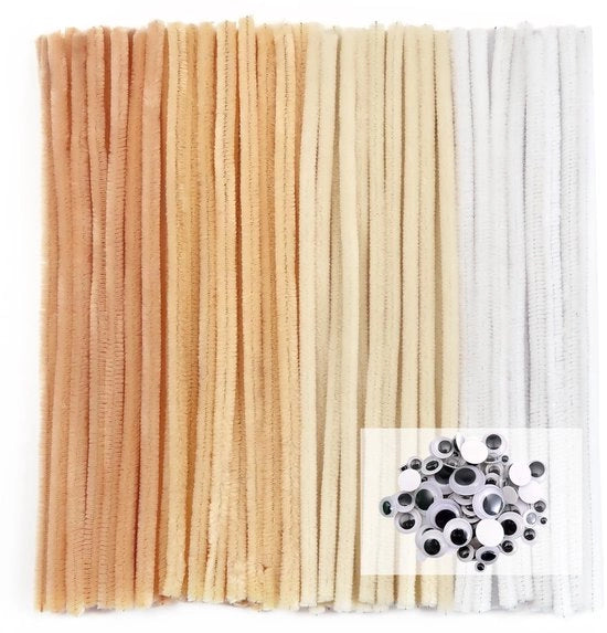 Pijpenragers 300 Stuks - Chenilledraad 30 cm - Wiebelogen Selfadhesive - Attività di Creatività per Knutselen - 4 Diverse Colori - Flessibili e Molli