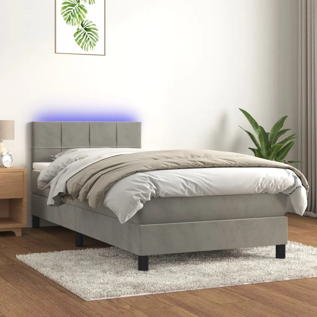 Letto a Molle con Materasso e LED Grigio Chiaro 90x190 cm Velluto 3134375