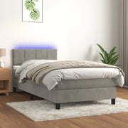 Letto a Molle con Materasso e LED Grigio Chiaro 90x190 cm Velluto 3134375