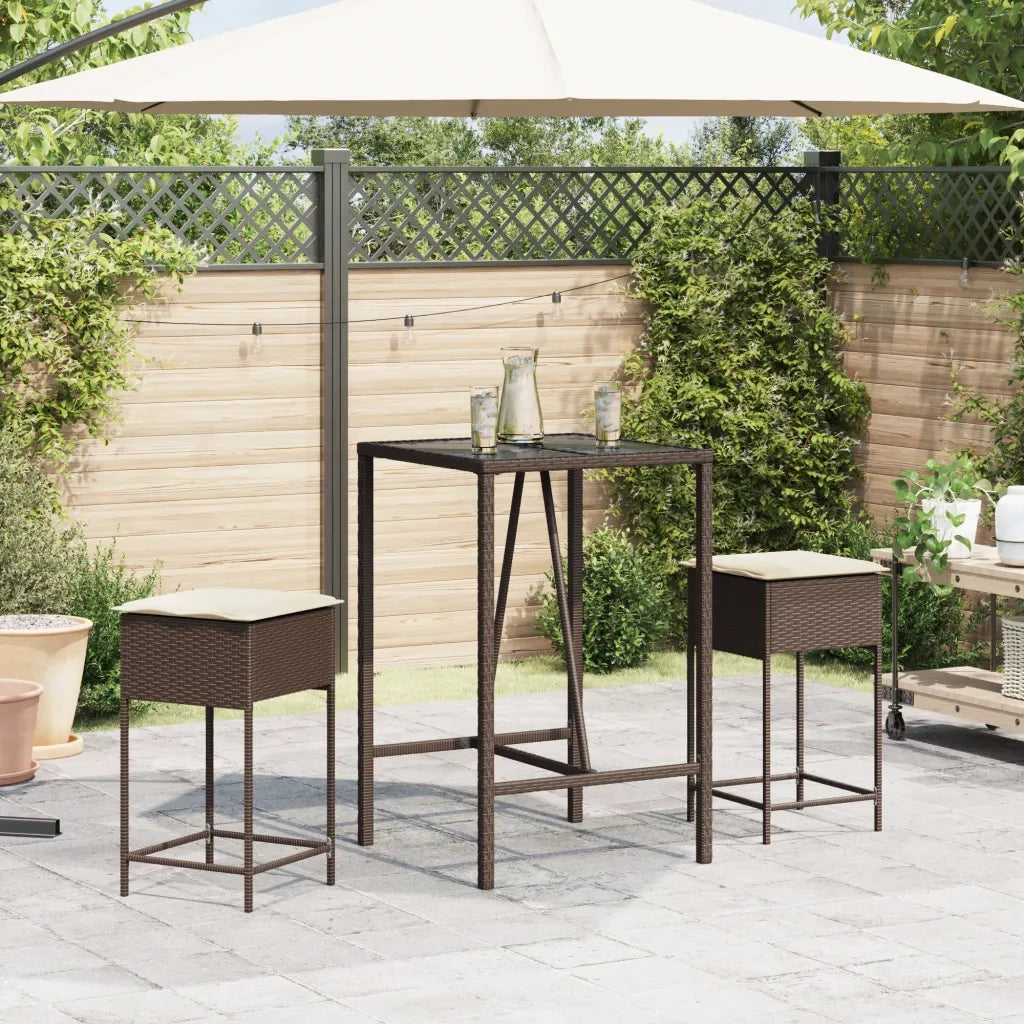 Set Bar da Giardino 3 pz con Cuscini in Polyrattan Marrone 3261458