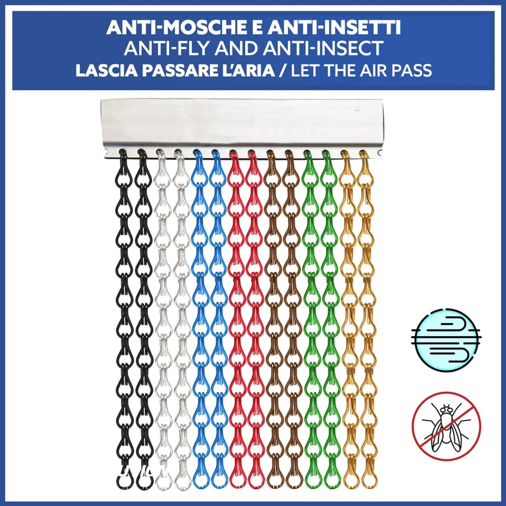 Tenda Catena Antimosche Alluminio Oro | Largh. 1m x Alt. 2,60m | Protezione Insetti, Porta, Esterno, Interno, Casa, Ufficio