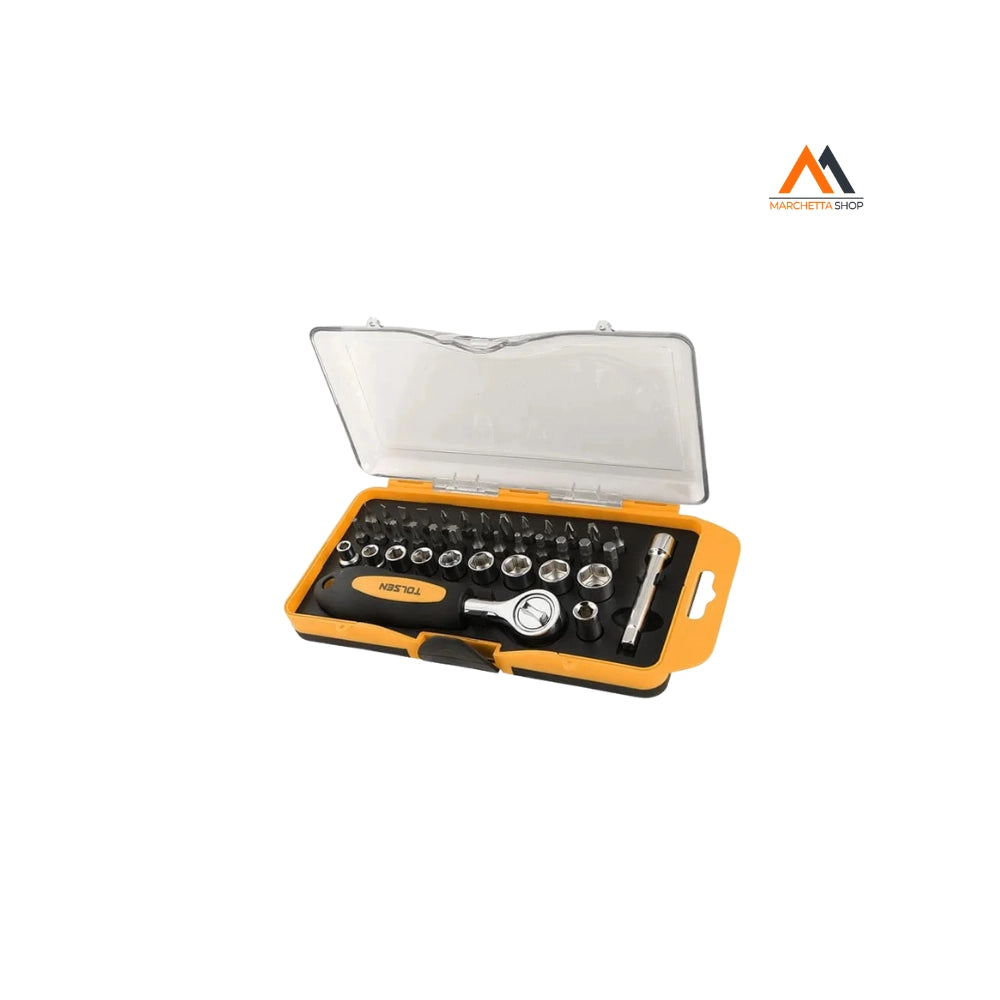 SET 30PZ CRICCHETTO DA 1/4"" CON BUSSOLE E INSERTI MISTI