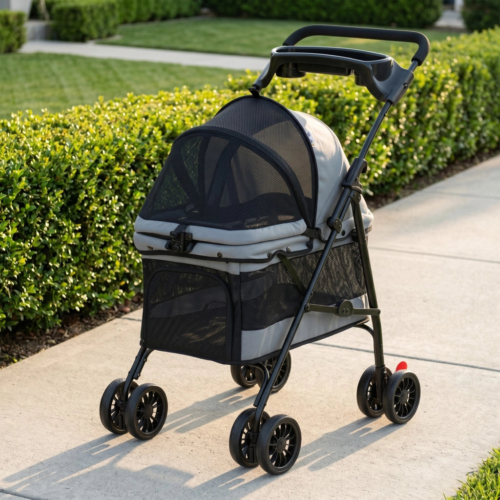Carrello per Cani Piegevole ¨C Minimal ¨C Grigio con Cuscini
