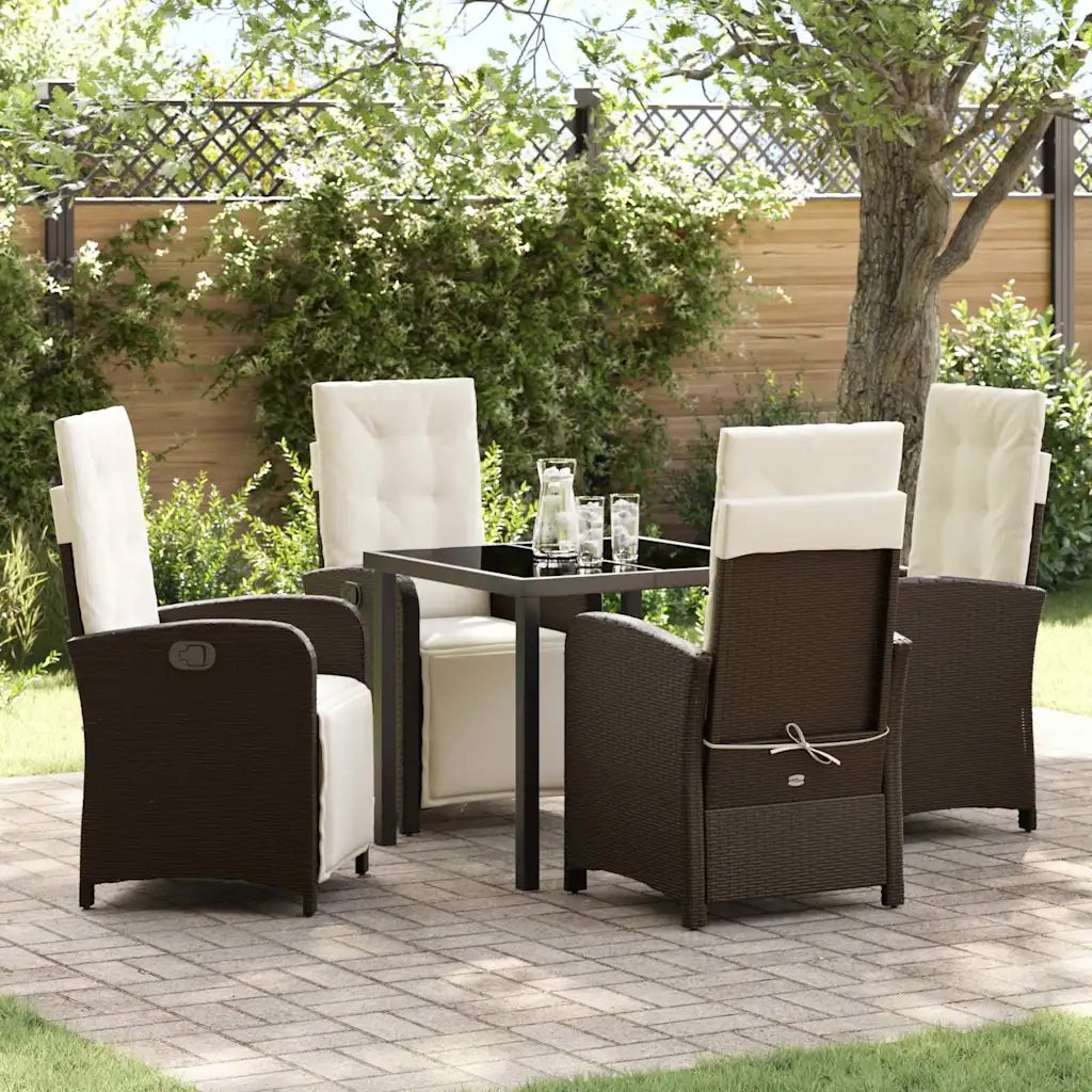 Set da Pranzo per Giardino con cuscino 5 pcs Marrone polyrattan