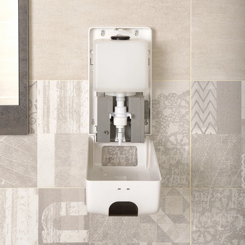 Dispenser per sapone liquido automatico da 1,2 L bianco in plastica alimentato a batterie o con cavo