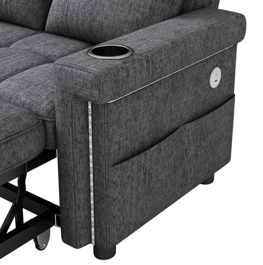 Divano letto 2 posti convertibile 145 x 141;5 x 90 cm in chenille grigio con LED e USB