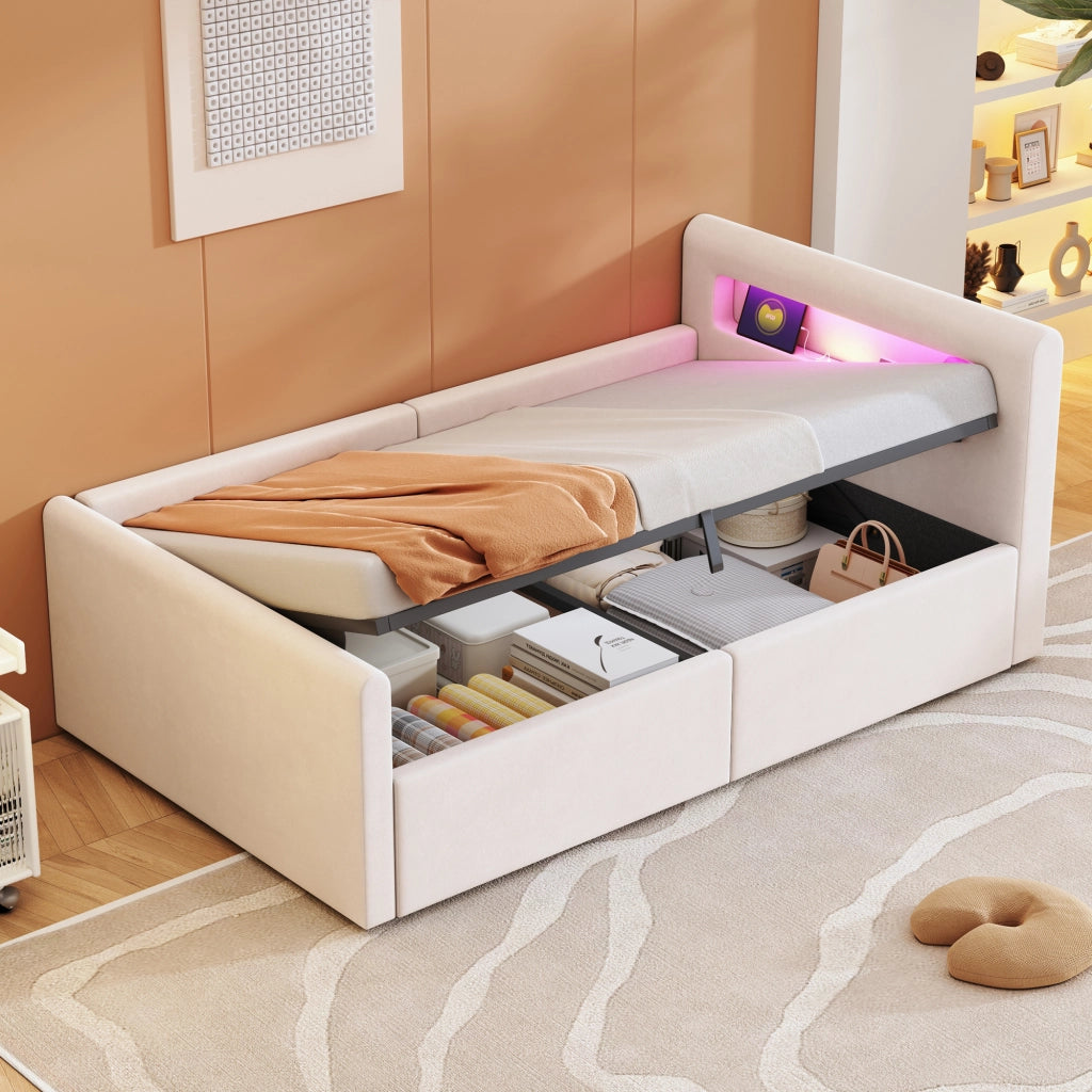 letto imbottito velluto beige 90 x 200 cm