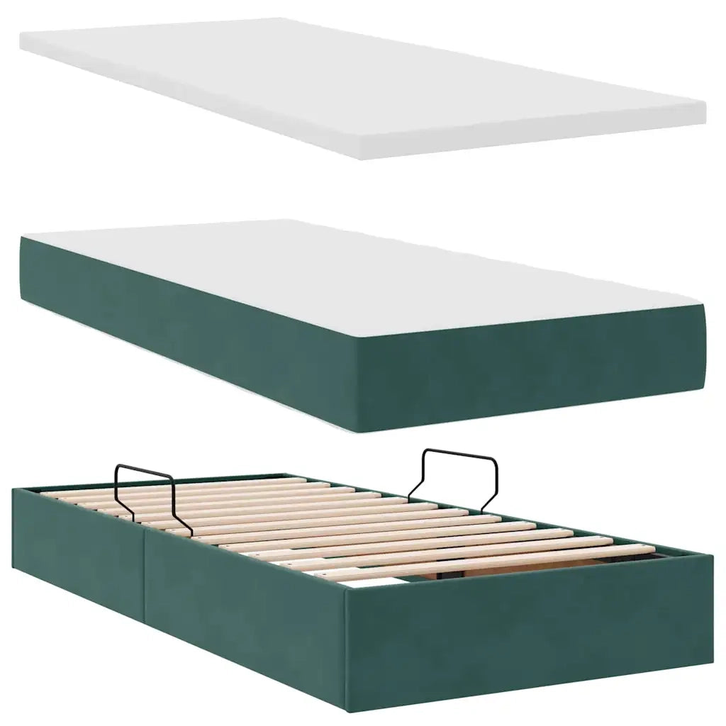 Letto con contenitore e LED Verde Scuro 90 x 190 cm Velluto 3371364