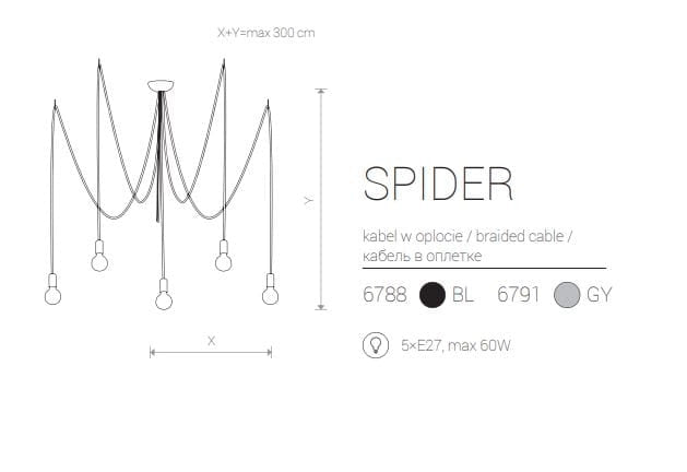 Lampadario a sospensione Nowodvorski Spider nero 5xE27