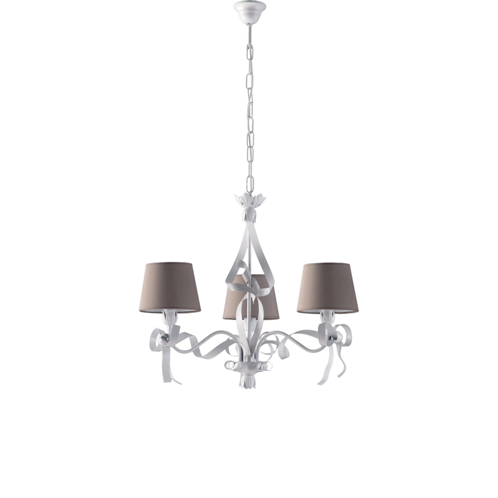 Lampadario Shabby Chic Lucy Bianco 3 Luci Paralumi Tortora BeLight