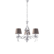 Lampadario Shabby Chic Lucy Bianco 3 Luci Paralumi Tortora BeLight