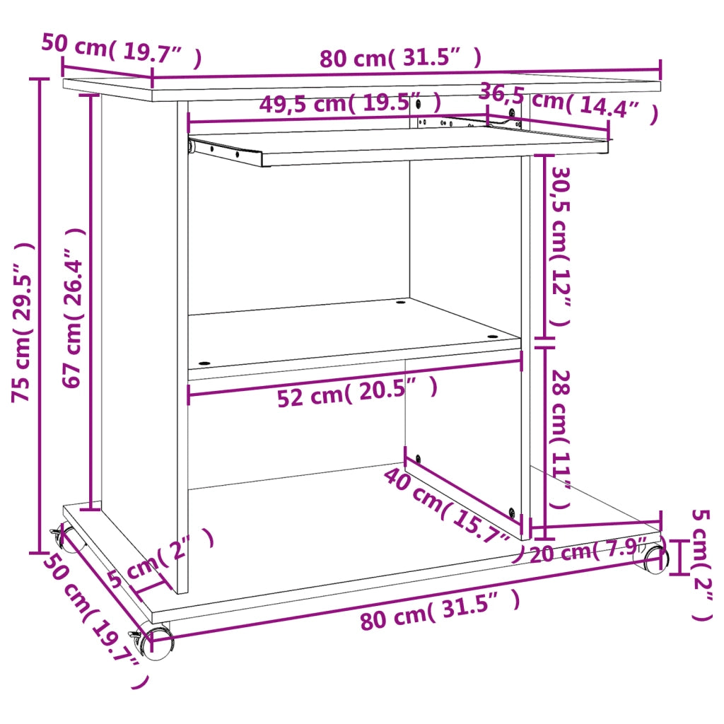 Scrivania Computer-Scrivanie per ufficio e studio Grigio Cemento 80x50x75 cm Legno Multistrato
