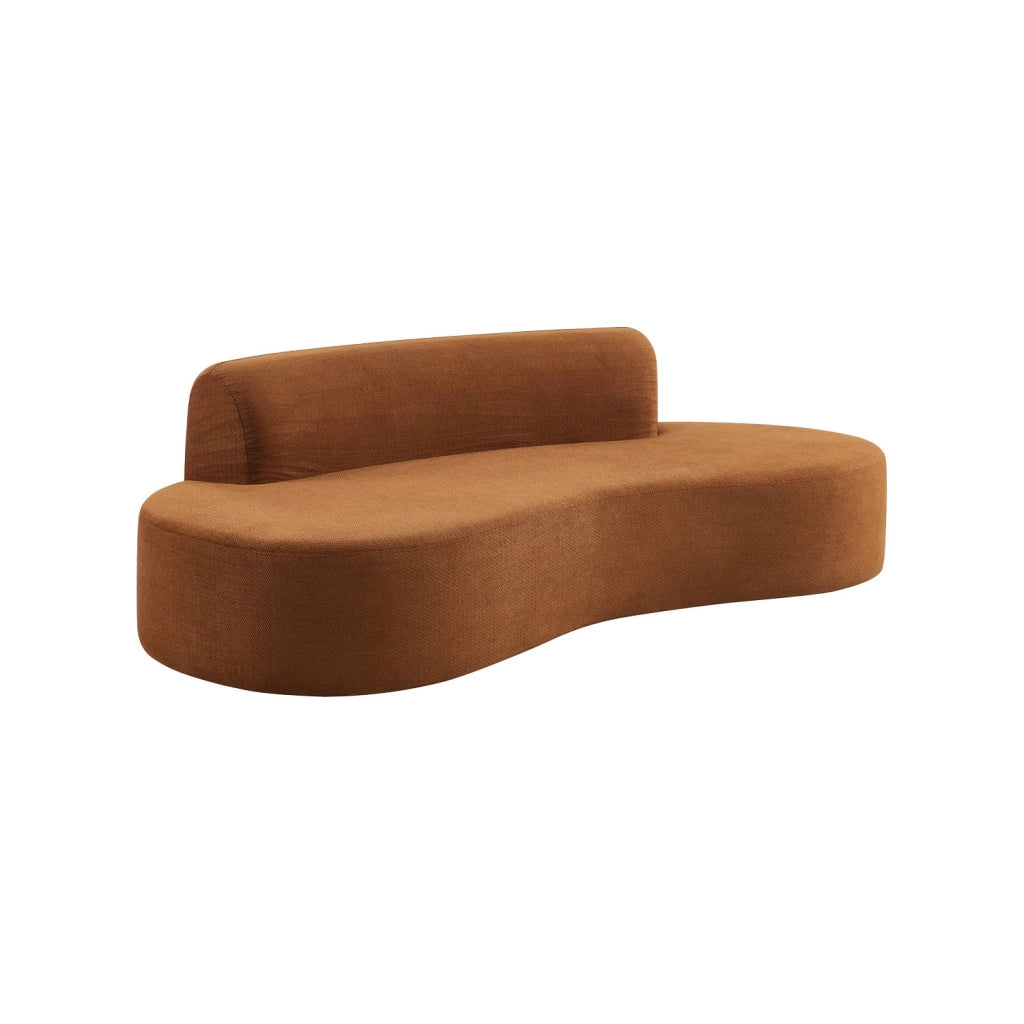 Divano a virgola in tessuto ciniglia, 3 posti, terracotta