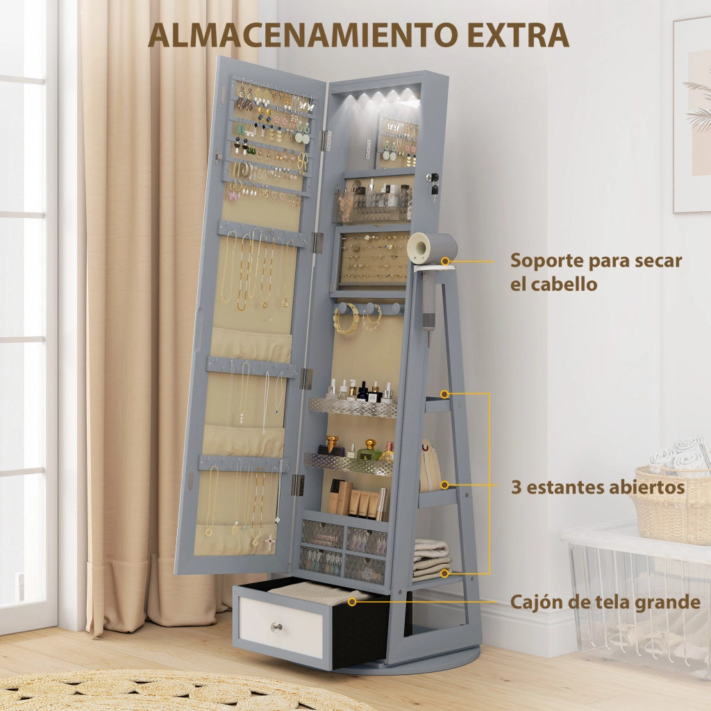 Armadio Gioielli con Specchio e Luci LED ¨C Minimal ¨C Grigio Chiaro 60x40x180