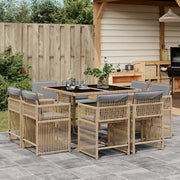 Set Pranzo da Giardino 9 pz con Cuscini Beige Misto Polyrattan