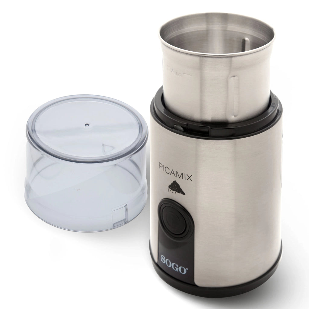 Tritatutto elettrico 2 contenitori, macinacaffè spezie erbe 85g, lame acciaio inox umido secco 160W - SOGO
