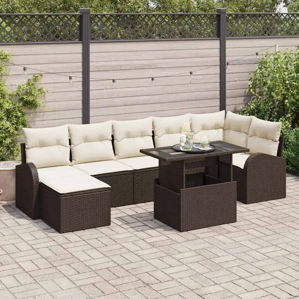 Set Divano da Giardino con cuscino 8 pcs Marrone e crema