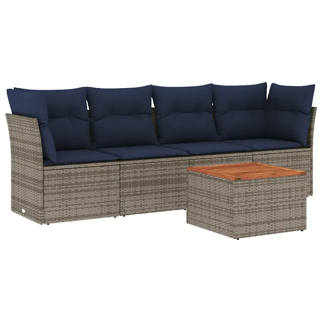 Set Divani da Giardino 5 pz con Cuscini Grigio in Polyrattan