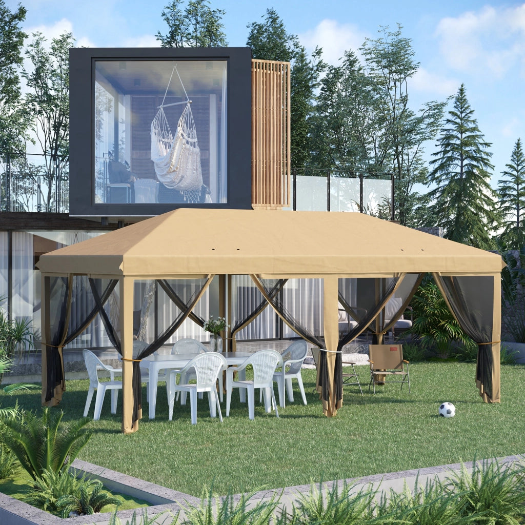 Gazebo Pieghevole Pop-up 6x3m ¨C Xylo ¨C Con Zanzariere Rimovibili e Borsa Beige Nero