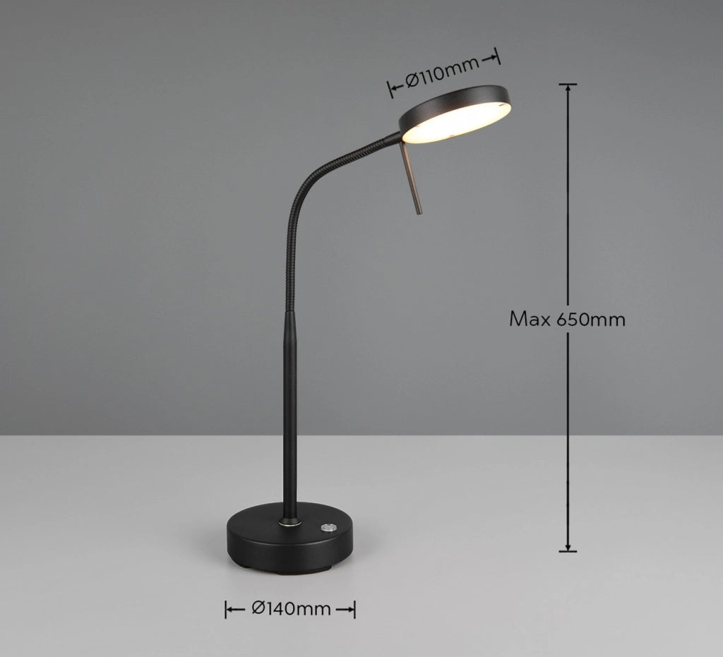 Lampada da scrivania wireless nera USB-C LED CCT 3W
