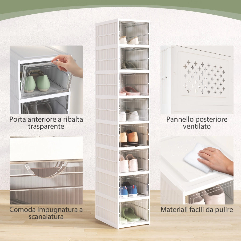 Scarpiera con 8 Contenitori Pieghevoli ¨C Minimal ¨C Bianco