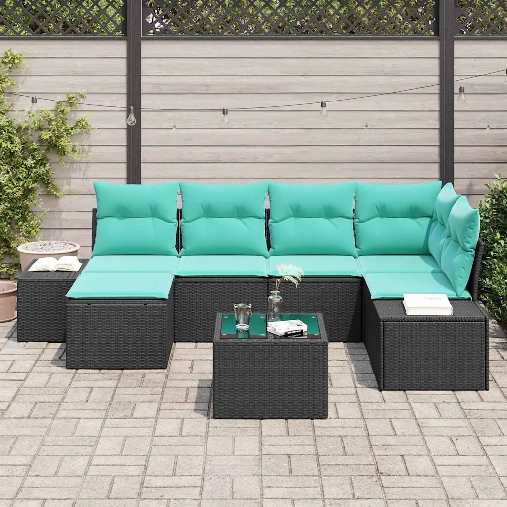 Set Divano da Giardino 6 pz Nero e Turchese polyrattan 3355815