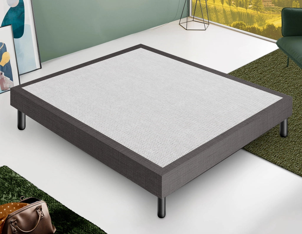 Letto Sommier Matrimoniale 160x190 Grigio Scuro Rivestito - Resistente fino a 120 Kg per Persona