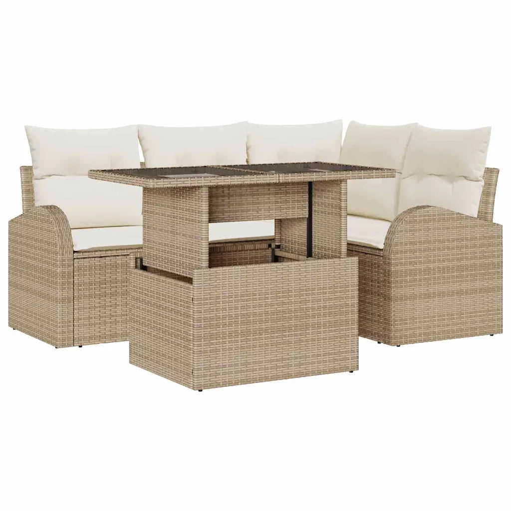 Set Divano da Giardino con cuscino 5 pcs Beige Poly Rattan 3357374