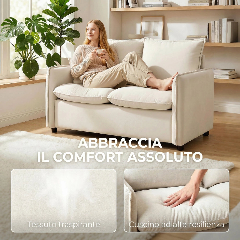 Divano 2 Posti Imbottito in Similpelle ¨C Minimal ¨C Crema