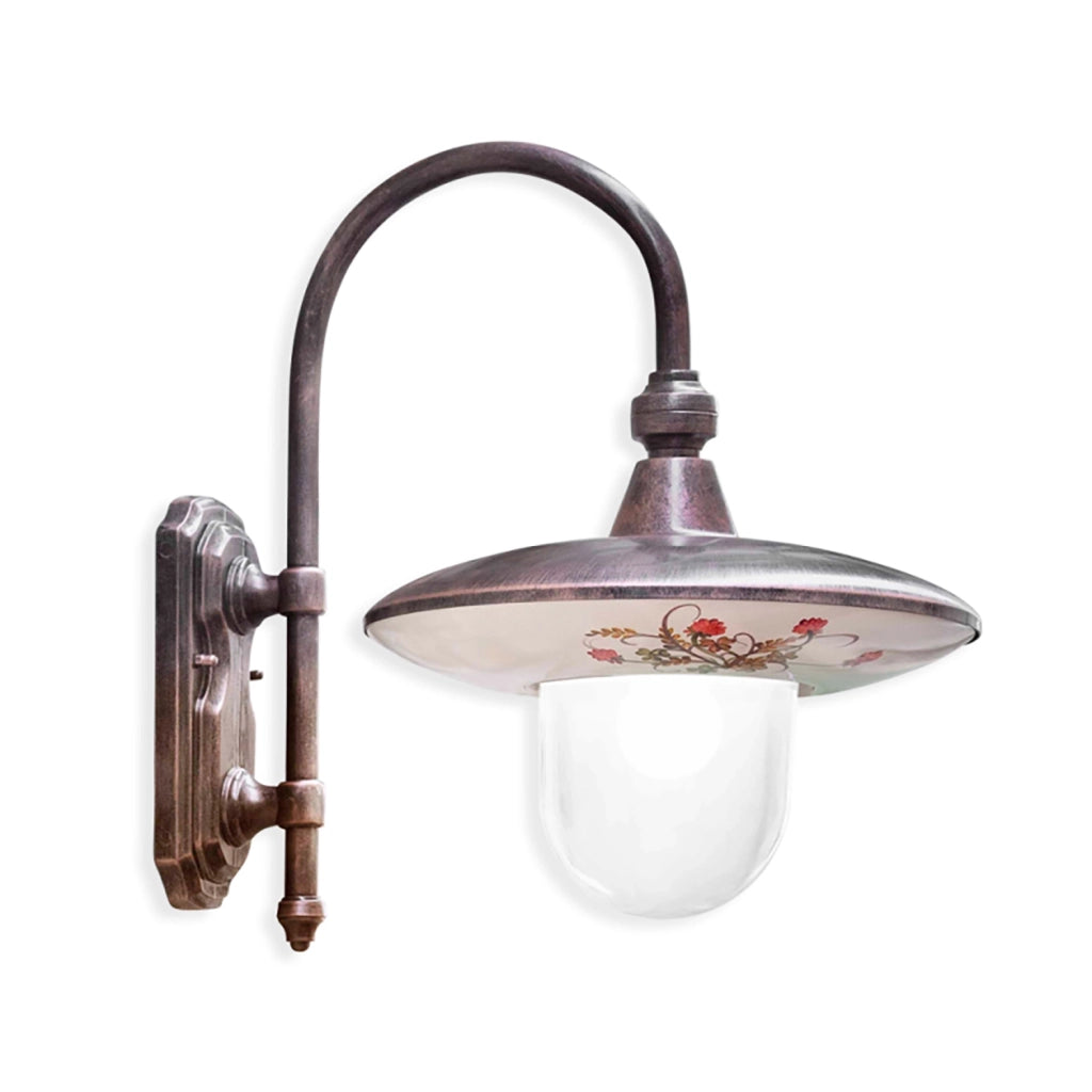 Applique Esterno Classica Latina Metallo Ceramica Nero Sfumato Rame 1 Luce E27