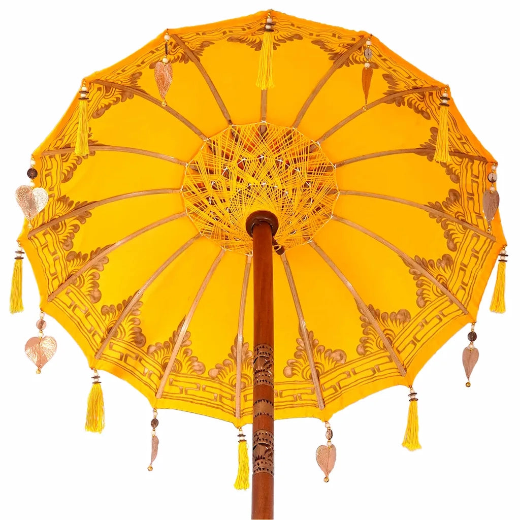 Parasol con Base Giallo, Marrone 250 cm Cotone, Legno