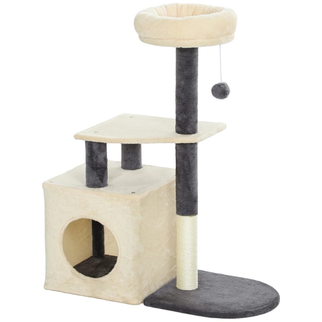 Albero Tiragraffi per Gatti con Casetta e Lettino ¨C Minimal ¨C Bianco Crema 92 cm