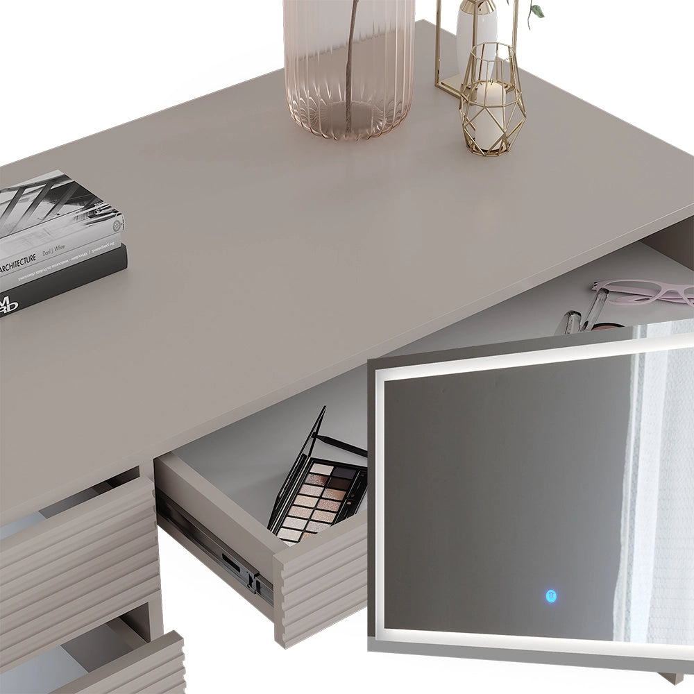 Vicco Tavolo da toilette Cachemire 120 cm con specchio LED e sgabello
