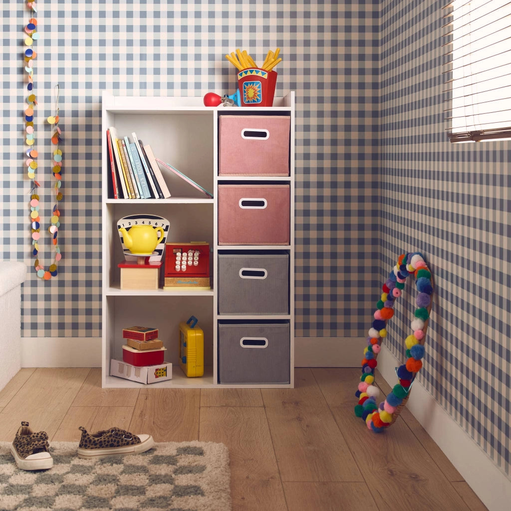 Contenitore per bambini con 4 cestini in velluto, rosa