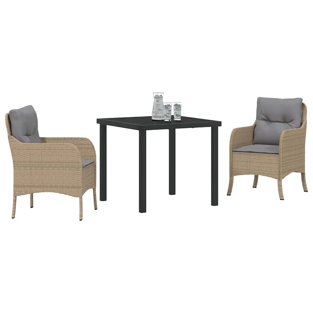Set da Pranzo per Giardino con cuscino 3 pcs Beige polyrattan