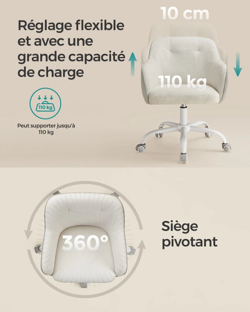 Sedia da ufficio comoda sedia girevole seduta ergonomica altezza regolabile portata 120 kg struttura in acciaio tessuto effetto lino beige 12_0005888